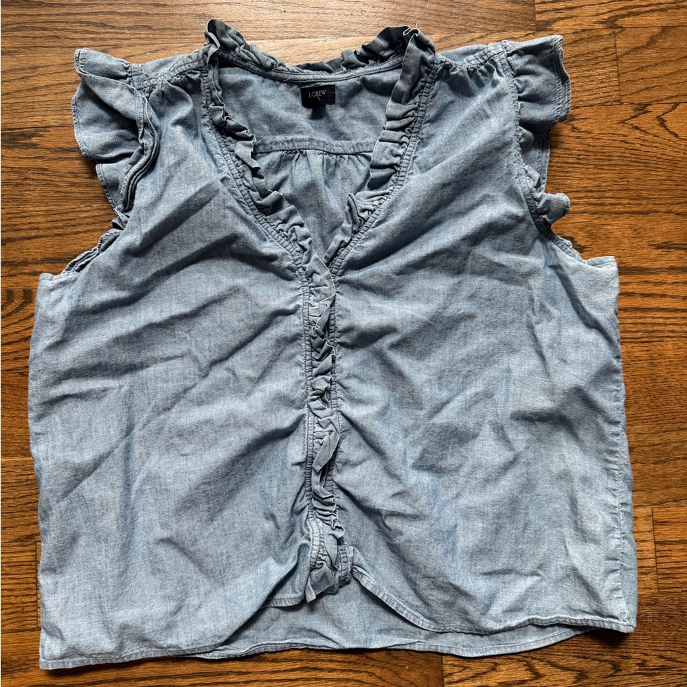 J Crew Women's Blue Chambray Layered Ruffle Sleeveless Top, XXL